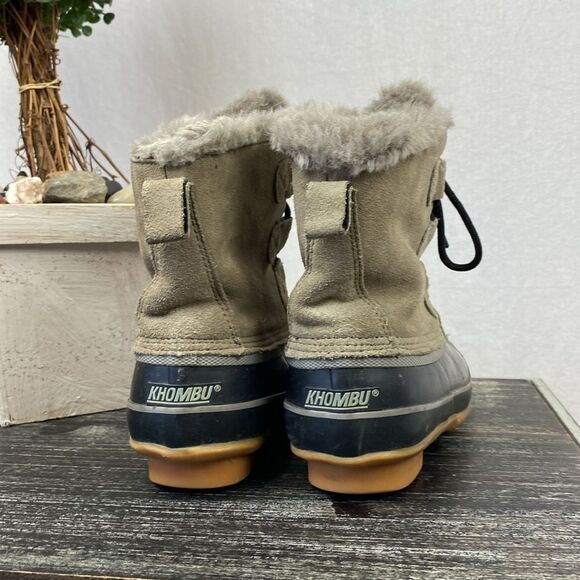 Khombu Black & Tan Fur lined Water Resistant Lace Up Suede & Rubber Boots 7 - Picture 3 of 6
